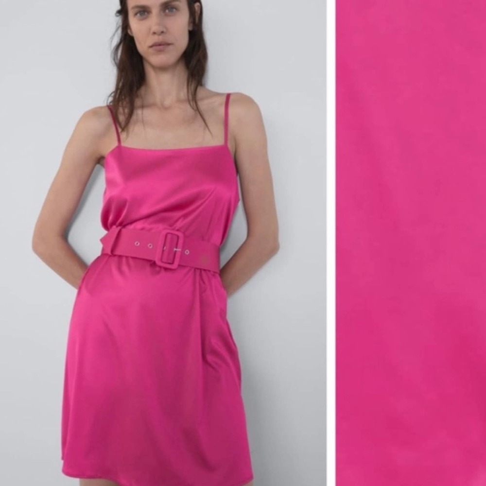 NEW ZARA PINK SATIN EFFECT MINI DRESS - Picture 10 of 10